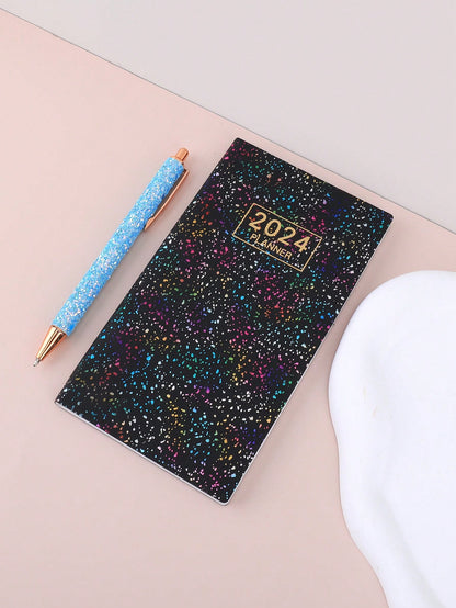 1pc 60 Sheets Colorful Black A6 Planner, Minimalist & Fashionable Study Notebook