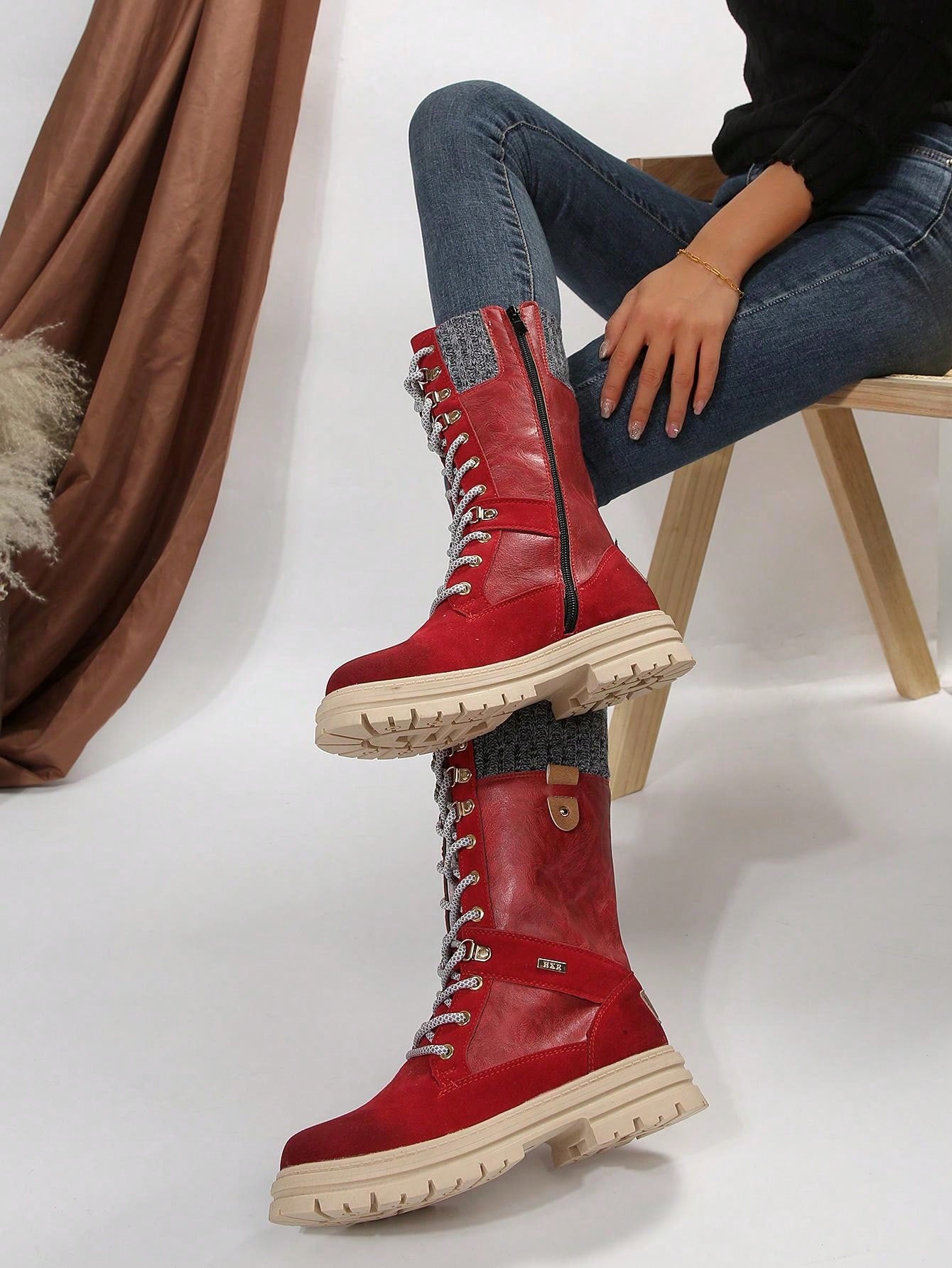 Women's Fashionable Red Winter Snow Boots, Comfortable, Anti-slip, Durable Outdoor Mid-calf Boots