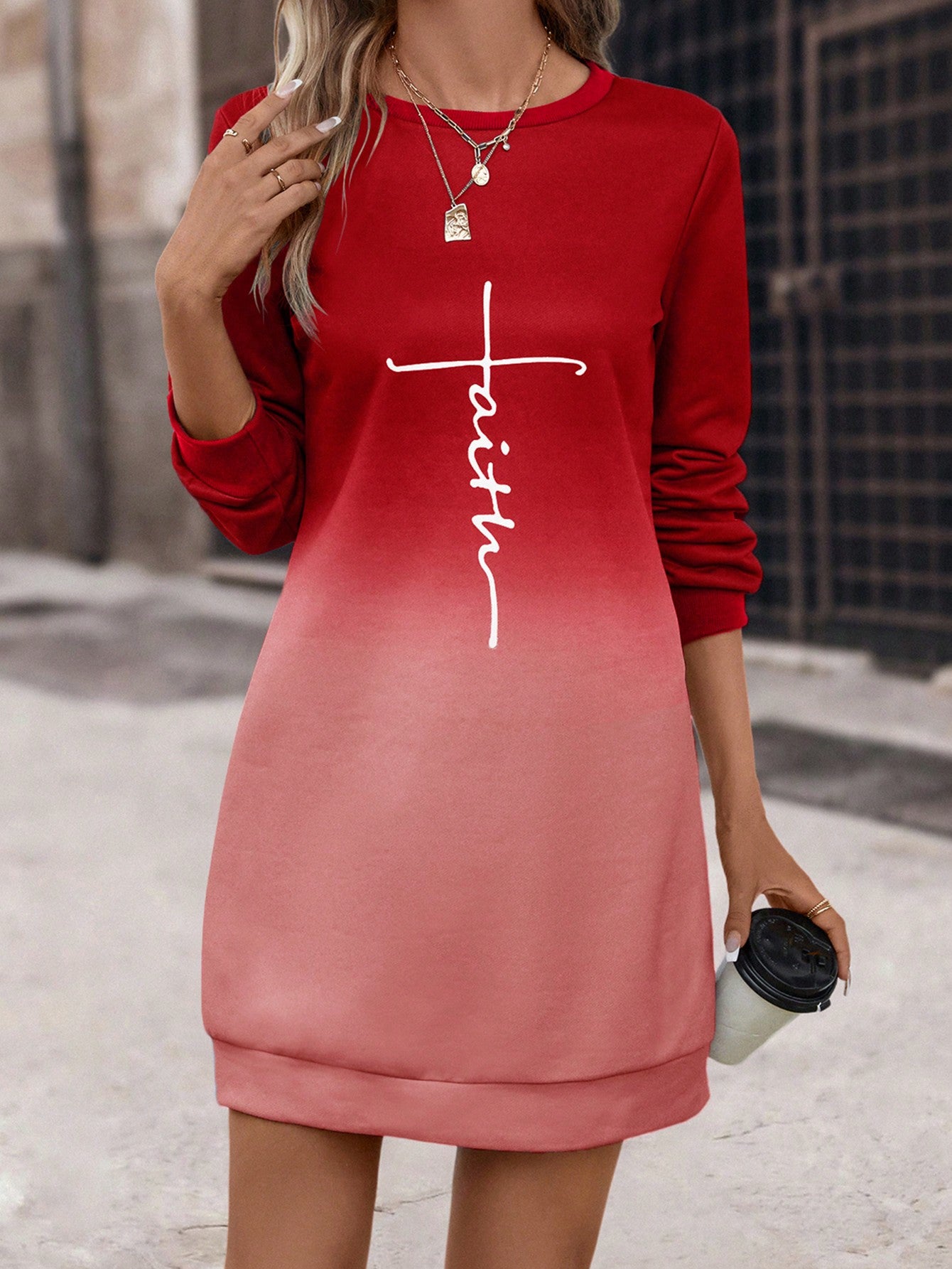 LUNE Letter Graphic Ombre Sweatshirt Dress