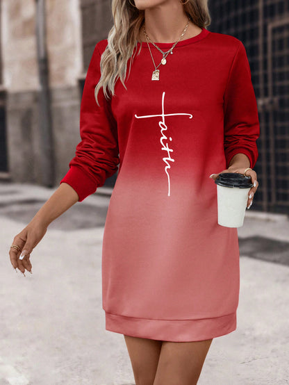 LUNE Letter Graphic Ombre Sweatshirt Dress