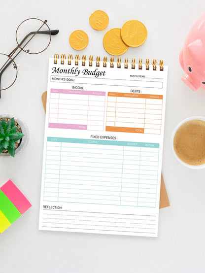 1pc Spiral Budget Planner - Expense Tracker Notebook with Monthly Finance Organizer,Undated Finance Planner/Account Book, Manage Your Money Effectively