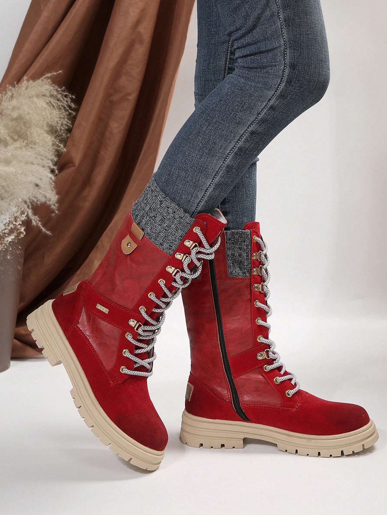 Women's Fashionable Red Winter Snow Boots, Comfortable, Anti-slip, Durable Outdoor Mid-calf Boots