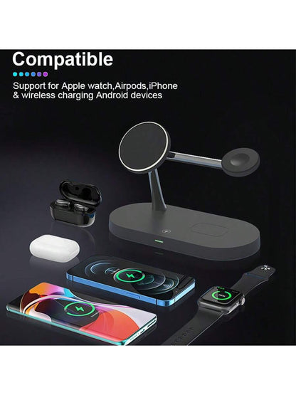 New 5-in-1 Magnetic Wireless Charger, 15w Qi-certified Wireless Charging Pad For Phone, Smart Watch And Earbuds, Fast Charging Stand For Multiple Devices