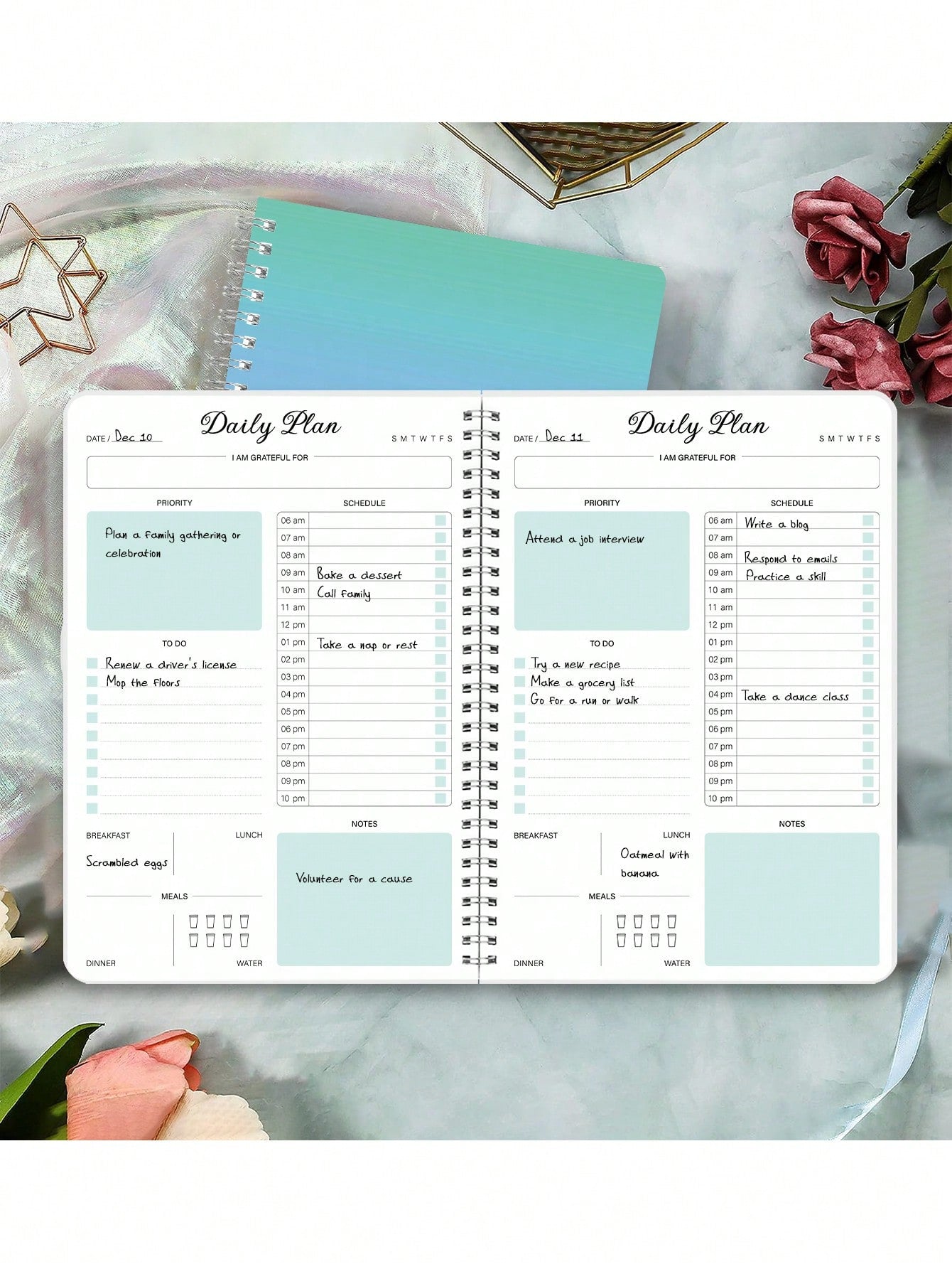 Daily Planner Undated Hourly Schedule Notebook with To-Do List, Spiral Appointment Book Organizer Agenda for Office, Home, Students to Boost Productivity