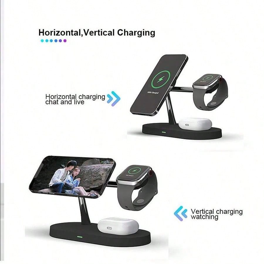 New 5-in-1 Magnetic Wireless Charger, 15w Qi-certified Wireless Charging Pad For Phone, Smart Watch And Earbuds, Fast Charging Stand For Multiple Devices