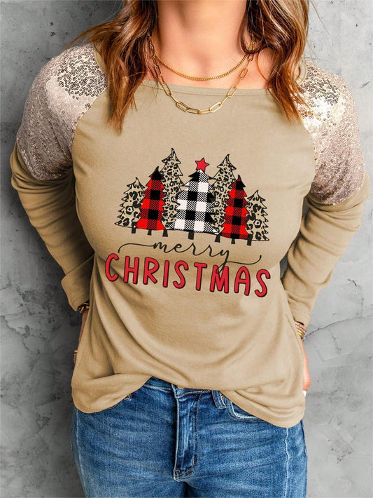 Christmas Print Raglan Sleeve Tee