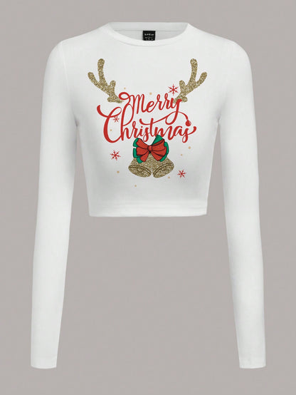 EZwear Christmas Print Crop Tee