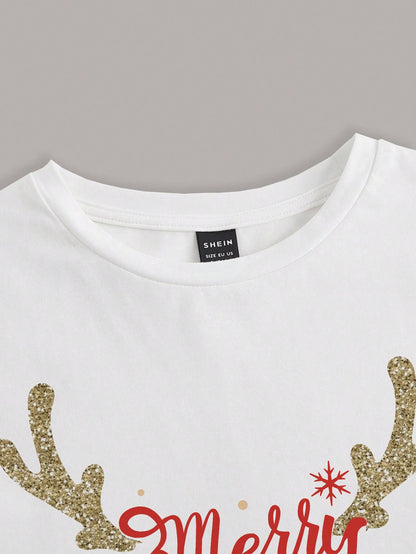 EZwear Christmas Print Crop Tee