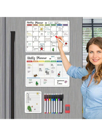 12pcs 16.5'' X 11.8'' Magnetic Dry Erase Calendar Family Weekly Monthly Planner For Refrigerator