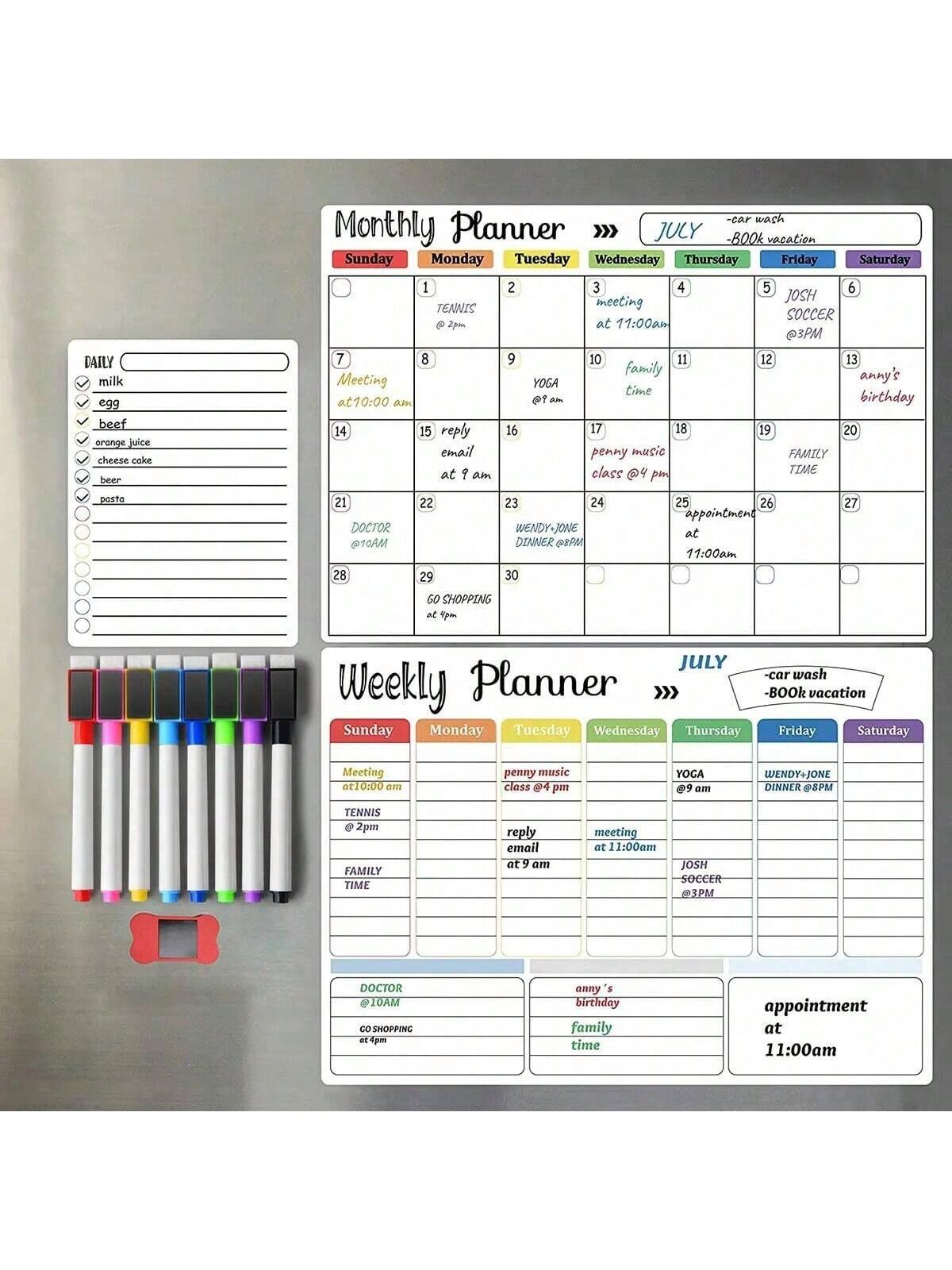 12pcs 16.5'' X 11.8'' Magnetic Dry Erase Calendar Family Weekly Monthly Planner For Refrigerator