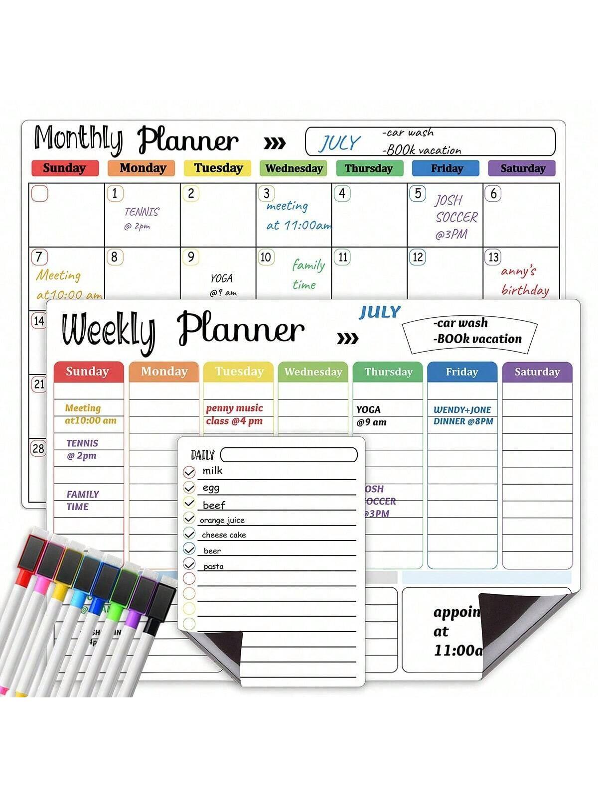 12pcs 16.5'' X 11.8'' Magnetic Dry Erase Calendar Family Weekly Monthly Planner For Refrigerator