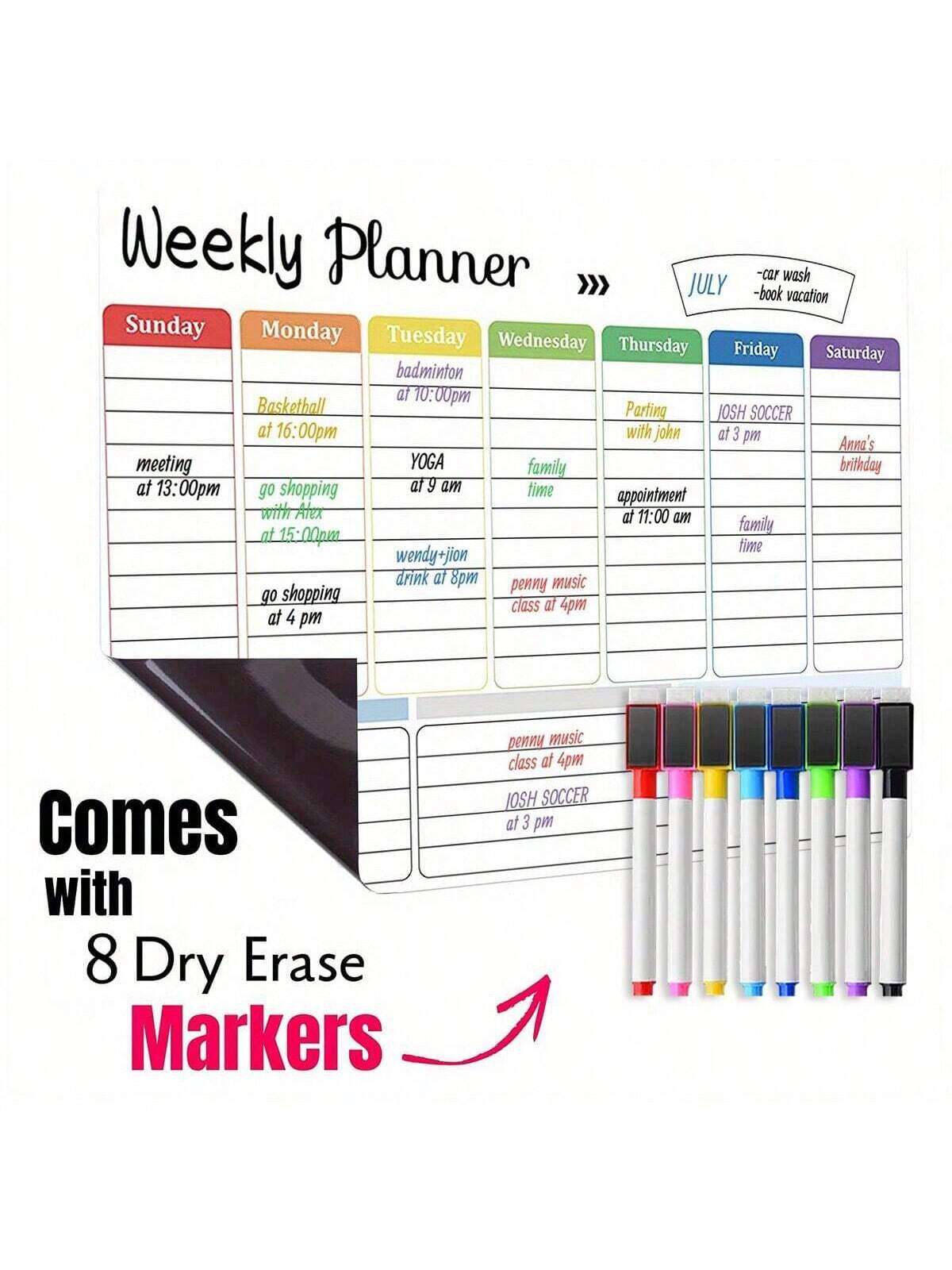 12pcs 16.5'' X 11.8'' Magnetic Dry Erase Calendar Family Weekly Monthly Planner For Refrigerator