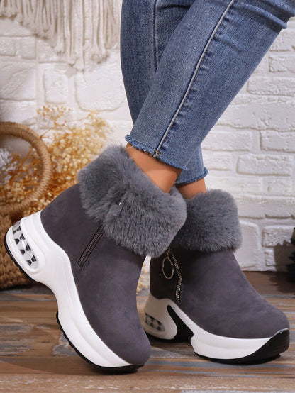 Newest Style Women's Thick Sole Snow Boots With Inner Heighten Feature, Warm And Comfortable, Not Tiring For Feet