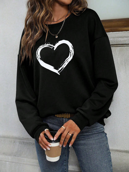 Heart Print Drop Shoulder Sweatshirt