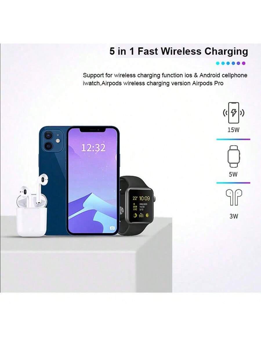 New 5-in-1 Magnetic Wireless Charger, 15w Qi-certified Wireless Charging Pad For Phone, Smart Watch And Earbuds, Fast Charging Stand For Multiple Devices