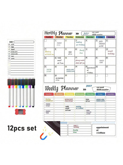 12pcs 16.5'' X 11.8'' Magnetic Dry Erase Calendar Family Weekly Monthly Planner For Refrigerator