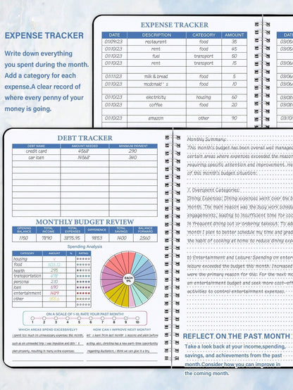 1pc Spiral Budget Planner - Expense Tracker Notebook with Monthly Finance Organizer,Undated Finance Planner/Account Book, Manage Your Money Effectively