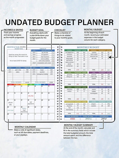 1pc Spiral Budget Planner - Expense Tracker Notebook with Monthly Finance Organizer,Undated Finance Planner/Account Book, Manage Your Money Effectively