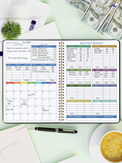 1pc Spiral Budget Planner - Expense Tracker Notebook with Monthly Finance Organizer,Undated Finance Planner/Account Book, Manage Your Money Effectively