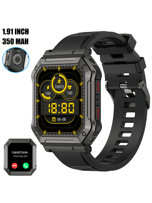 1pc Black Square Smart Watch for Men Fitness Tracker (Make/Answer Call) Smartwatch Compatible With Android Phones iPhone Waterproof Outdoor Digital Sport Run Watches Step Counter Heart Rate Monitor