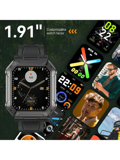 1pc Black Square Smart Watch for Men Fitness Tracker (Make/Answer Call) Smartwatch Compatible With Android Phones iPhone Waterproof Outdoor Digital Sport Run Watches Step Counter Heart Rate Monitor