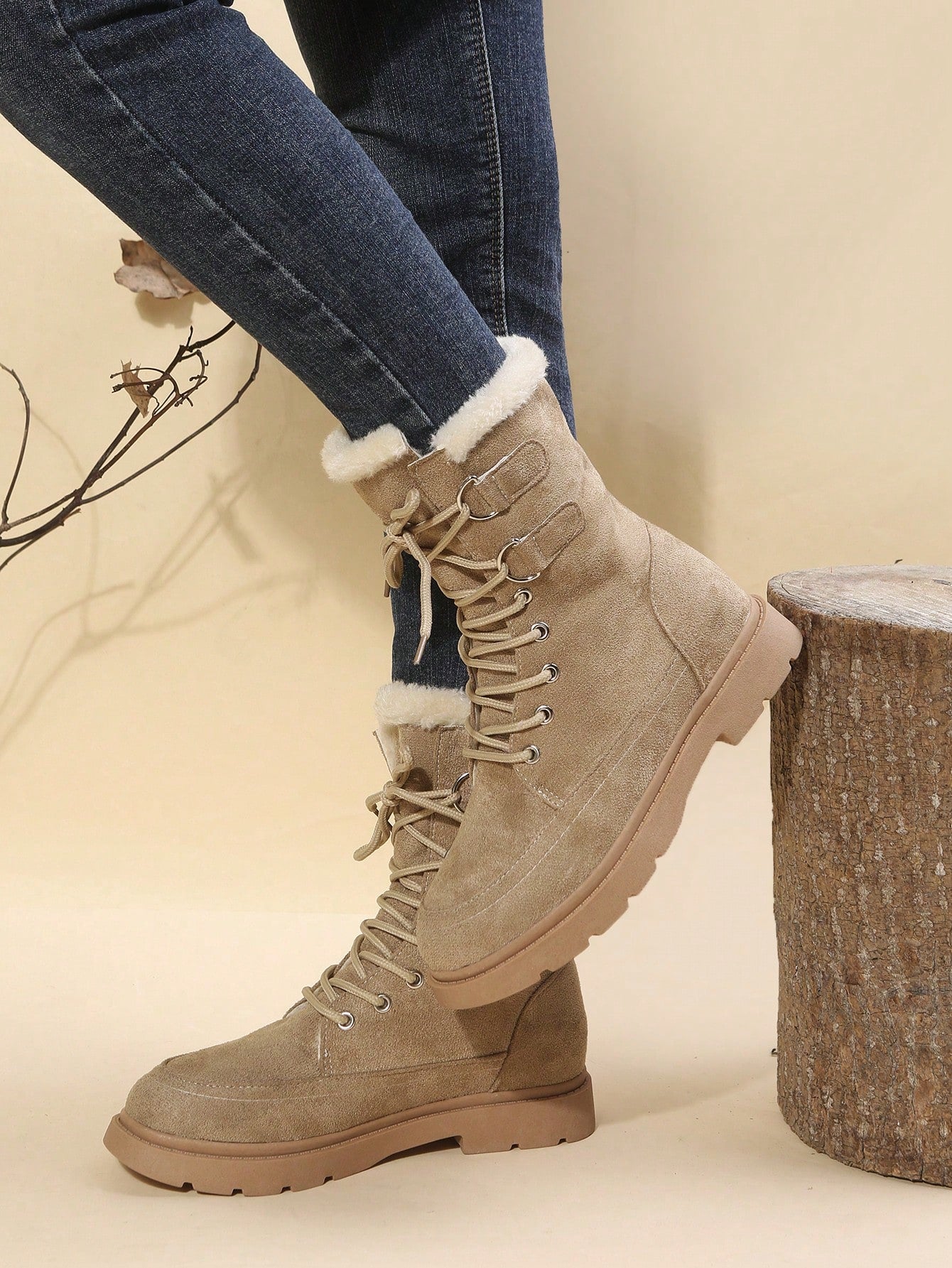 Women Thermal Lace-Up Front Thermal Lined Faux Suede Snow Boots