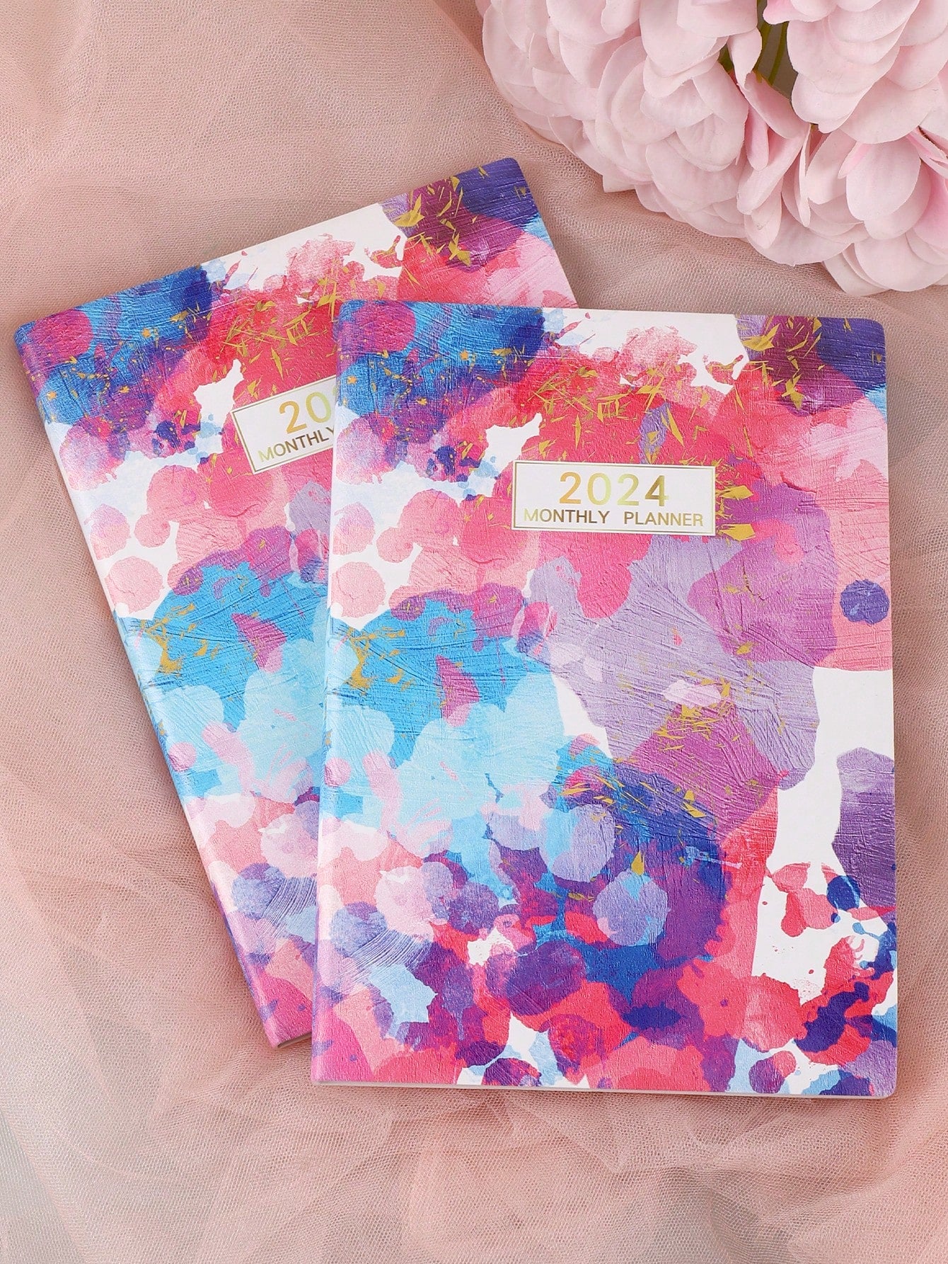 1pc 2024 A5 English Agenda Book With Colorful Cover, Slim Week Planner, Watercolor Oil Painting Notebook