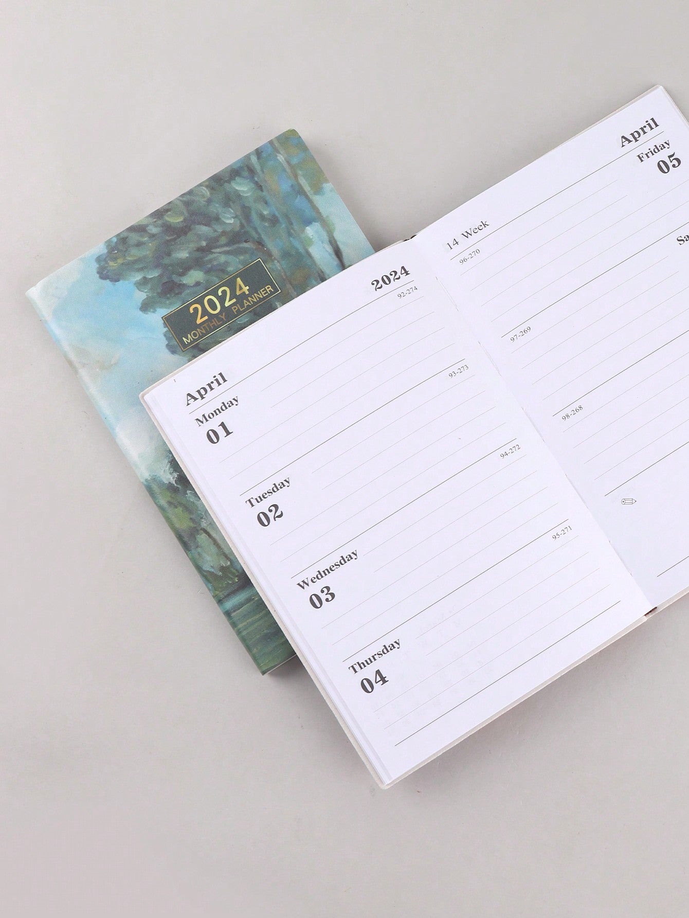 1pc 2024 A5 English Agenda Book With Colorful Cover, Slim Week Planner, Watercolor Oil Painting Notebook