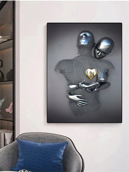 1pc Unframed Black & Gold Love Figure Statue Painting Modern Art Poster For Living Room Home Wall Decor