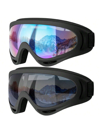 2Pcs  Ski Goggles, Snow Snowboard Goggles for Men Women Kids - UV Protection Foam Anti-Scratch Dustproof