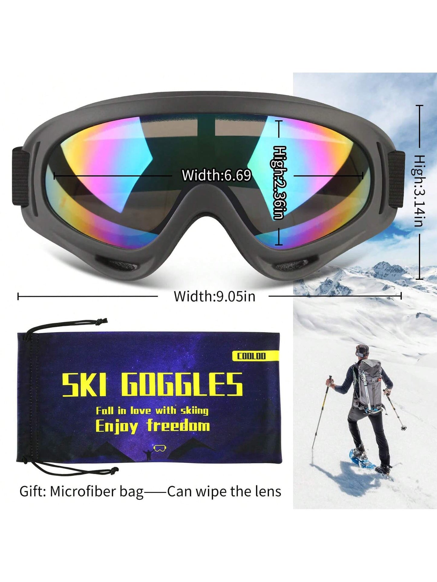 2Pcs  Ski Goggles, Snow Snowboard Goggles for Men Women Kids - UV Protection Foam Anti-Scratch Dustproof