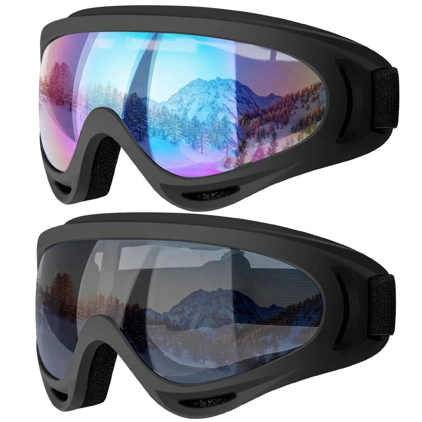 2Pcs  Ski Goggles, Snow Snowboard Goggles for Men Women Kids - UV Protection Foam Anti-Scratch Dustproof