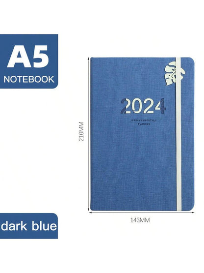 1pc 2024 Planner English Daily Schedule A5 Notebook With Elastic Band, Pen Holder, Hard Cover, Yearly & Monthly Plan