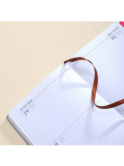 1pc 2024 Planner English Daily Schedule A5 Notebook With Elastic Band, Pen Holder, Hard Cover, Yearly & Monthly Plan