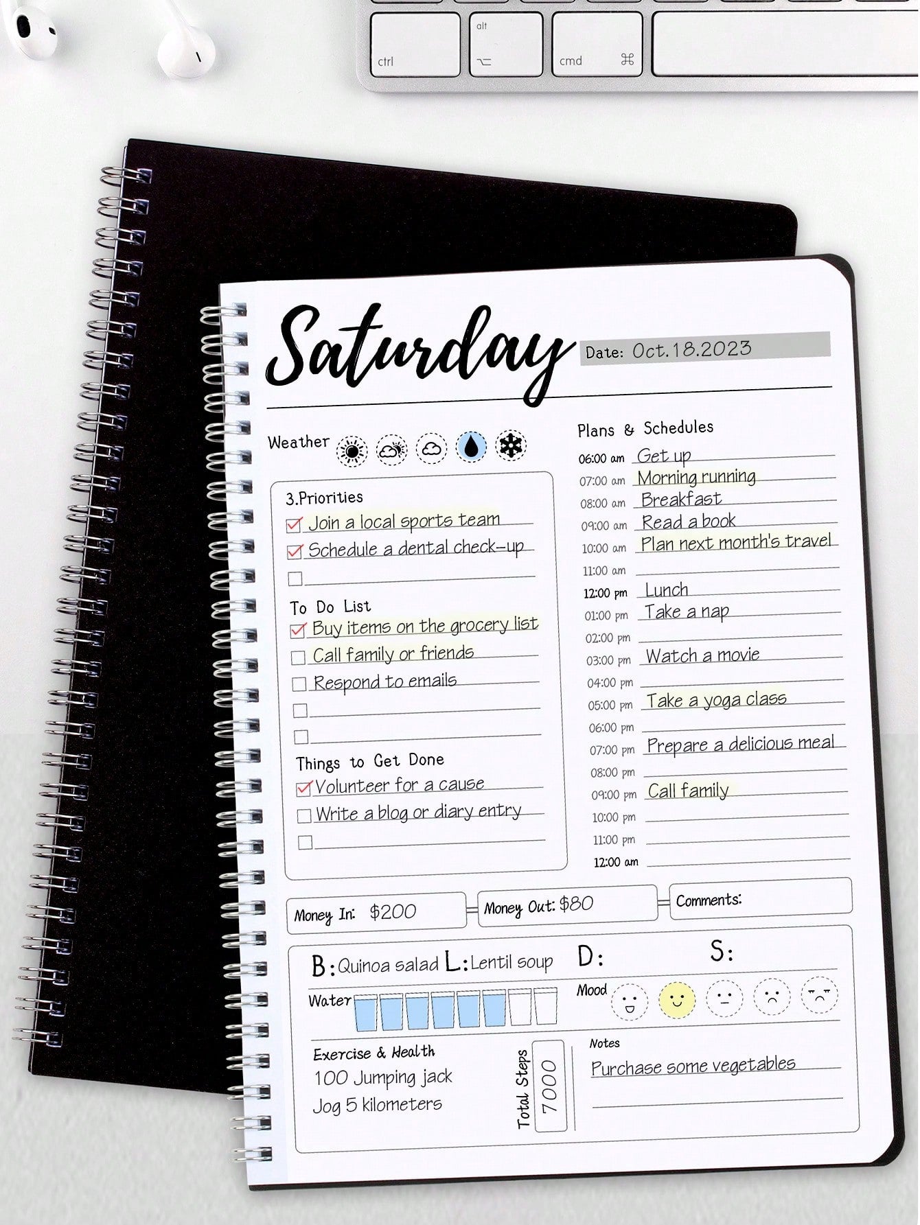 Daily Planner Undated Hourly Schedule Notebook with To-Do List, Spiral Appointment Book Organizer Agenda for Office, Home, Students to Boost Productivity