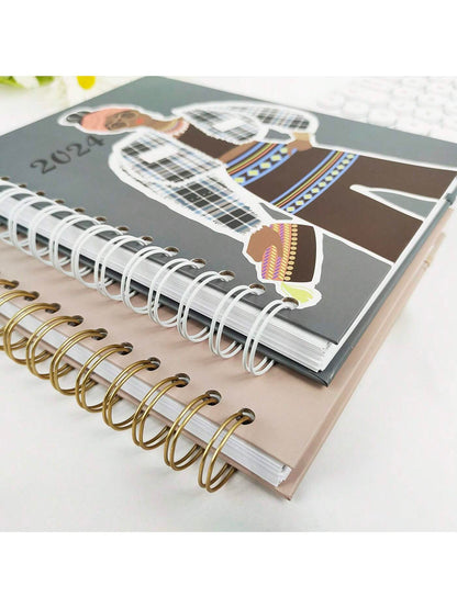 1pc 2024 Planner Notebook For Students/adults, Including Yearly, Weekly, Monthly Plans, Brown Cover, A5 Size