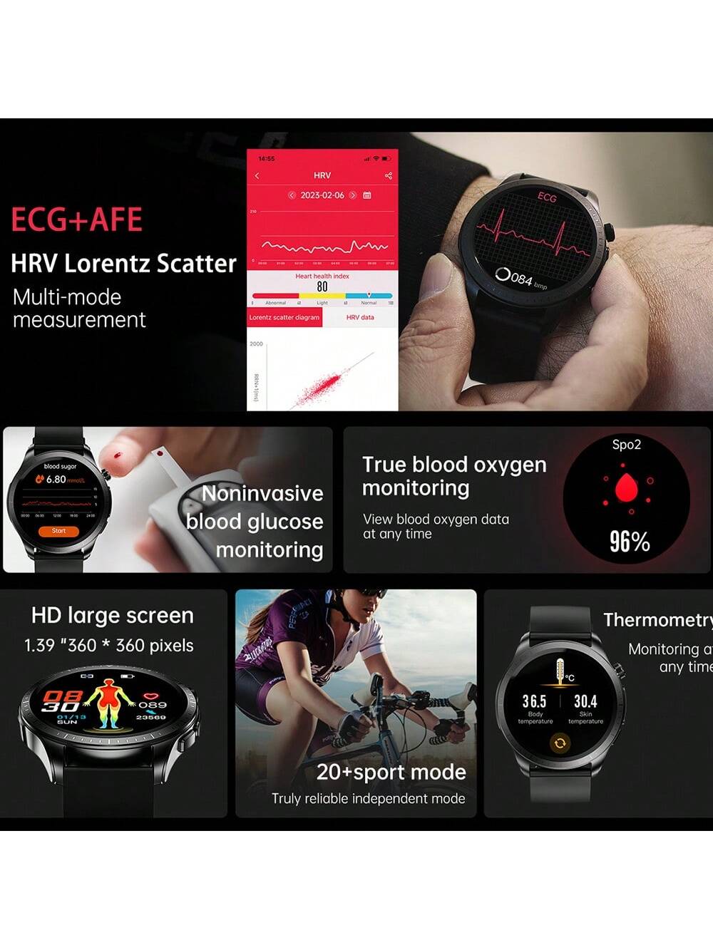 Smartwatch, 1.39-inch 360*360 Hd Touch Screen Smartwatch With Chest Strap For Real-time Ecg Analysis