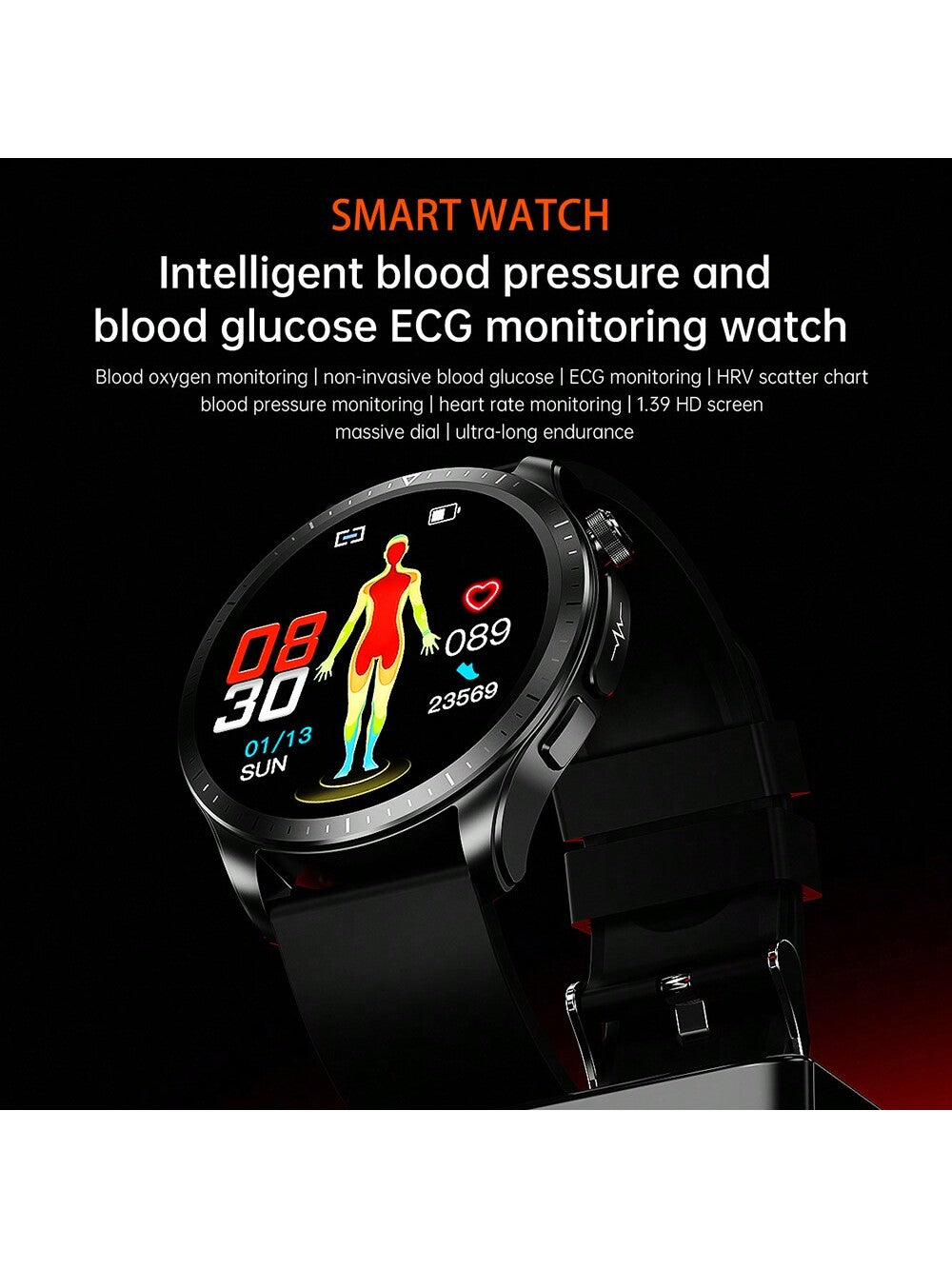 Smartwatch, 1.39-inch 360*360 Hd Touch Screen Smartwatch With Chest Strap For Real-time Ecg Analysis