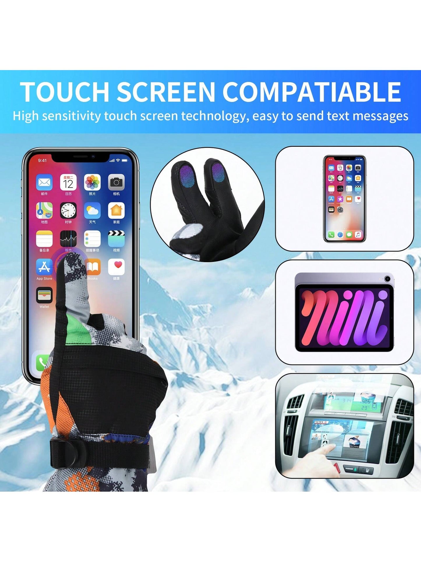 Ski Gloves Waterproof Snow Gloves Winter Thermal Gloves for Men and Women