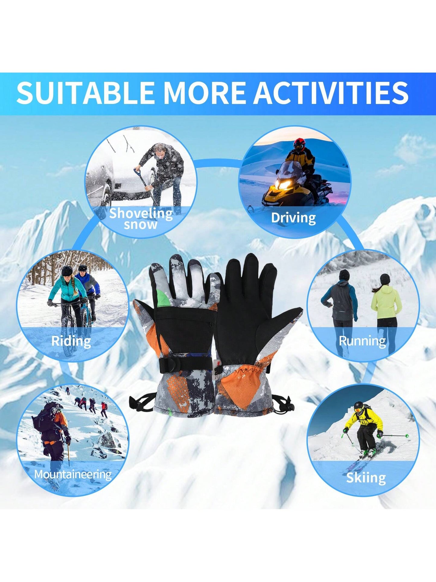 Ski Gloves Waterproof Snow Gloves Winter Thermal Gloves for Men and Women