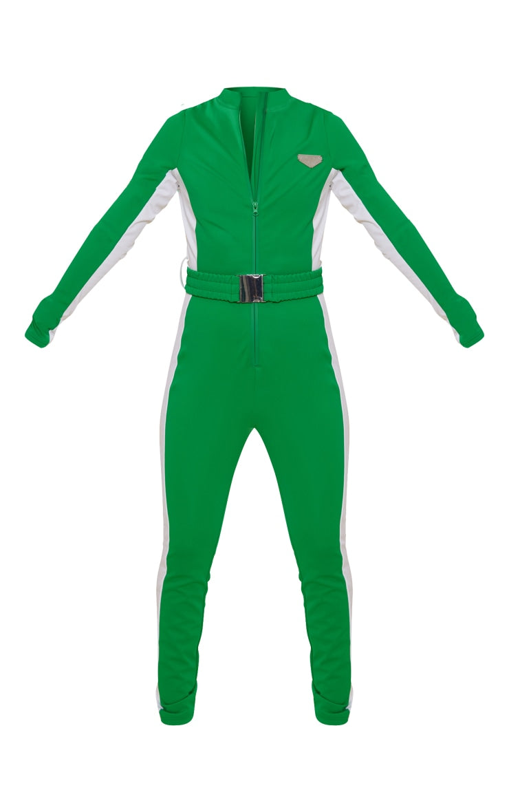 SKI Green and White Belted Fitted Scuba Suit