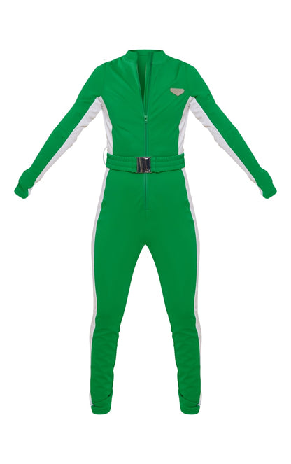 SKI Green and White Belted Fitted Scuba Suit