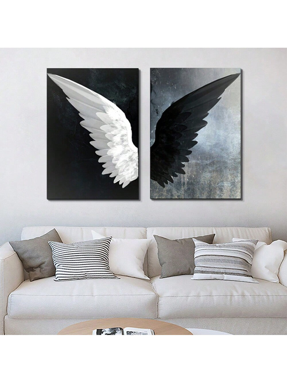 2pc, modern black and white Angel Wings canvas wall art painted posters 15.7*23.6in frameless