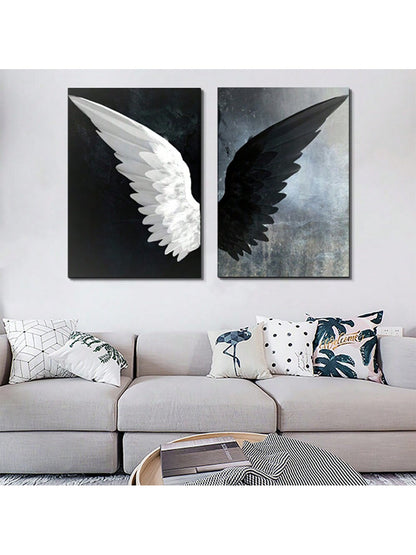 2pc, modern black and white Angel Wings canvas wall art painted posters 15.7*23.6in frameless