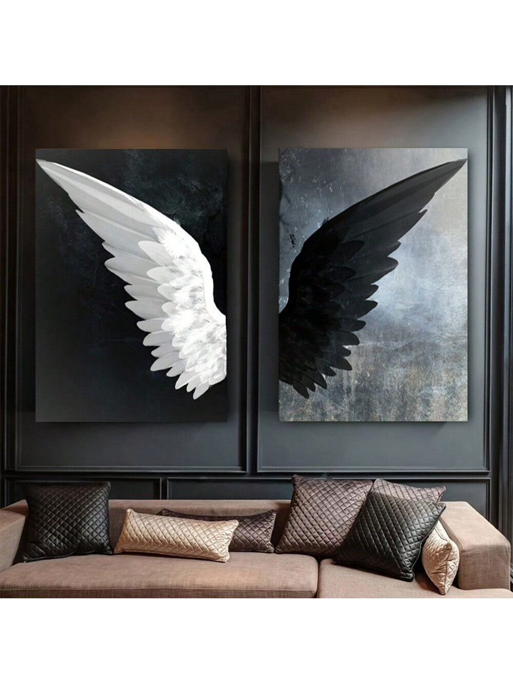 2pc, modern black and white Angel Wings canvas wall art painted posters 15.7*23.6in frameless