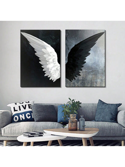 2pc, modern black and white Angel Wings canvas wall art painted posters 15.7*23.6in frameless