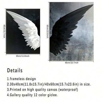 2pc, modern black and white Angel Wings canvas wall art painted posters 15.7*23.6in frameless