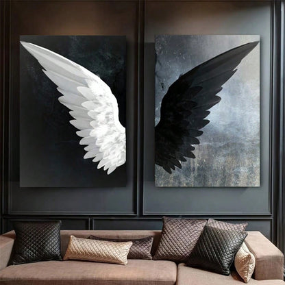 2pc, modern black and white Angel Wings canvas wall art painted posters 15.7*23.6in frameless