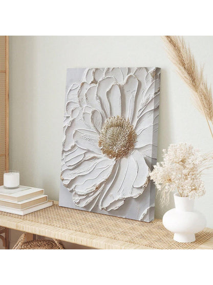 1pc Finished 3d White Flower Canvas Oil Painting