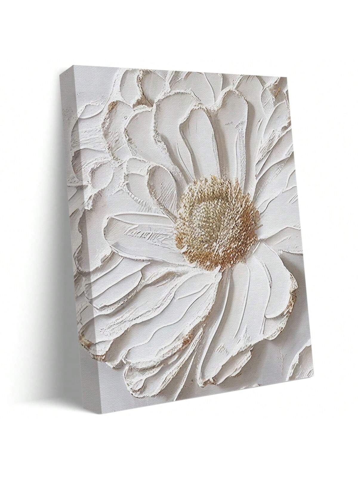 1pc Finished 3d White Flower Canvas Oil Painting